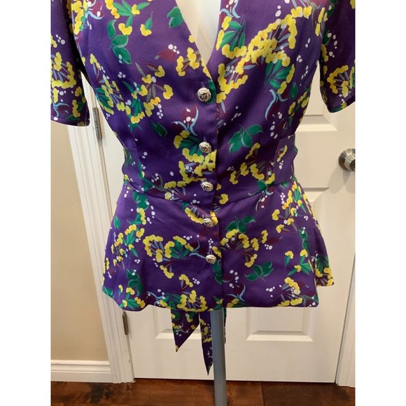 Saloni Purple "Violet Sweetpeas" Floral Short Sleeve Top , Size 10 (US) NWT! - Picture 5 of 9